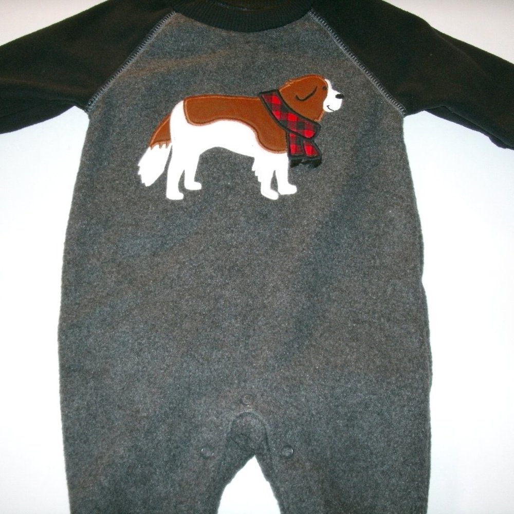 Carter's Boys Jumpsuit Fleece Dog Romper Gray Black 3 Months New